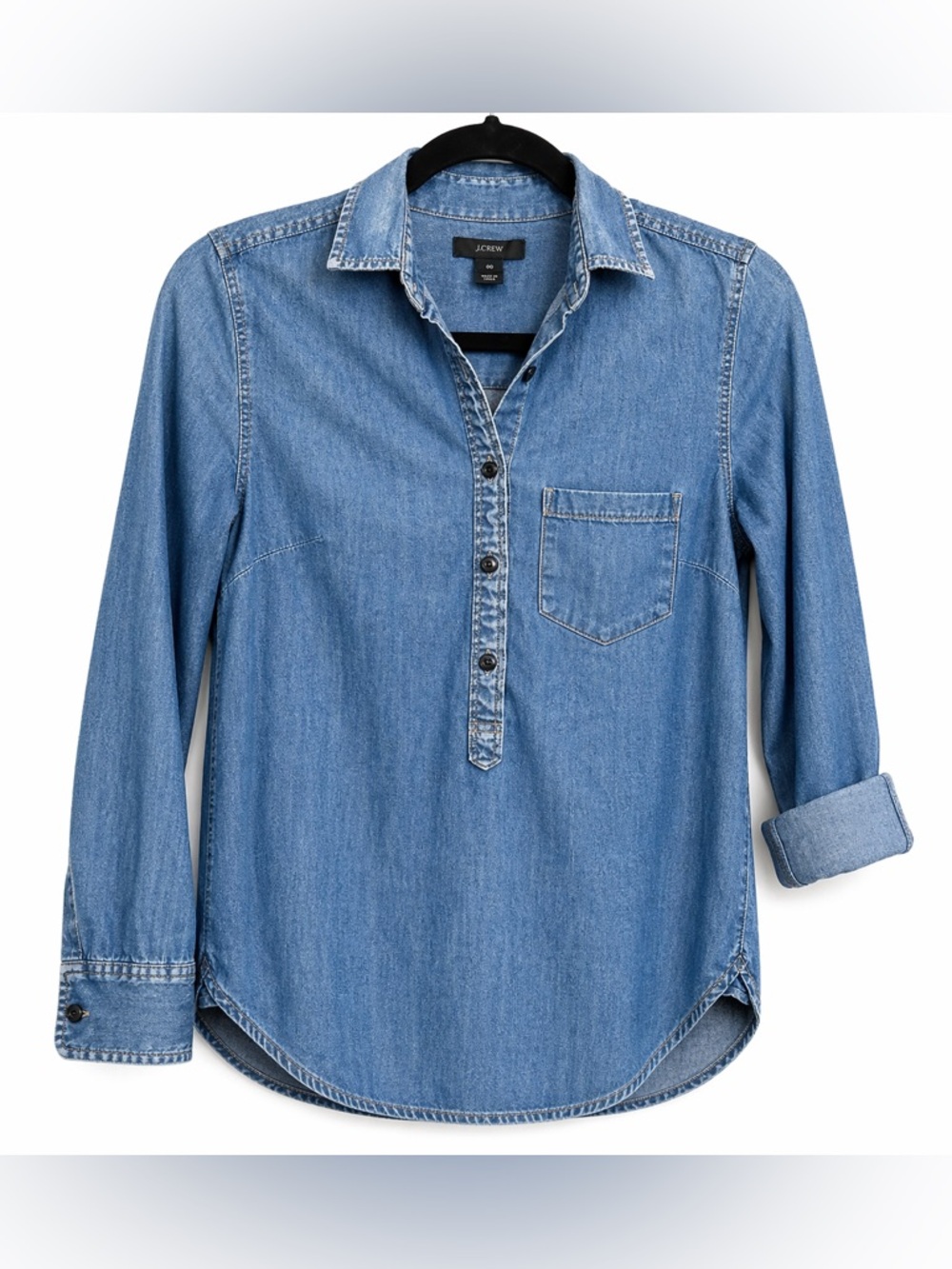 J.Crew Denim Shirt Size 00 Chambray Ombre Button Front Casual‎ Classic